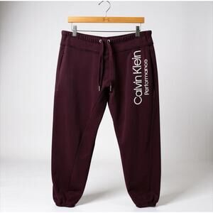 Calvin Klein Performance Joggers M Burgundy Logo Sweatpants Casual Athleisure